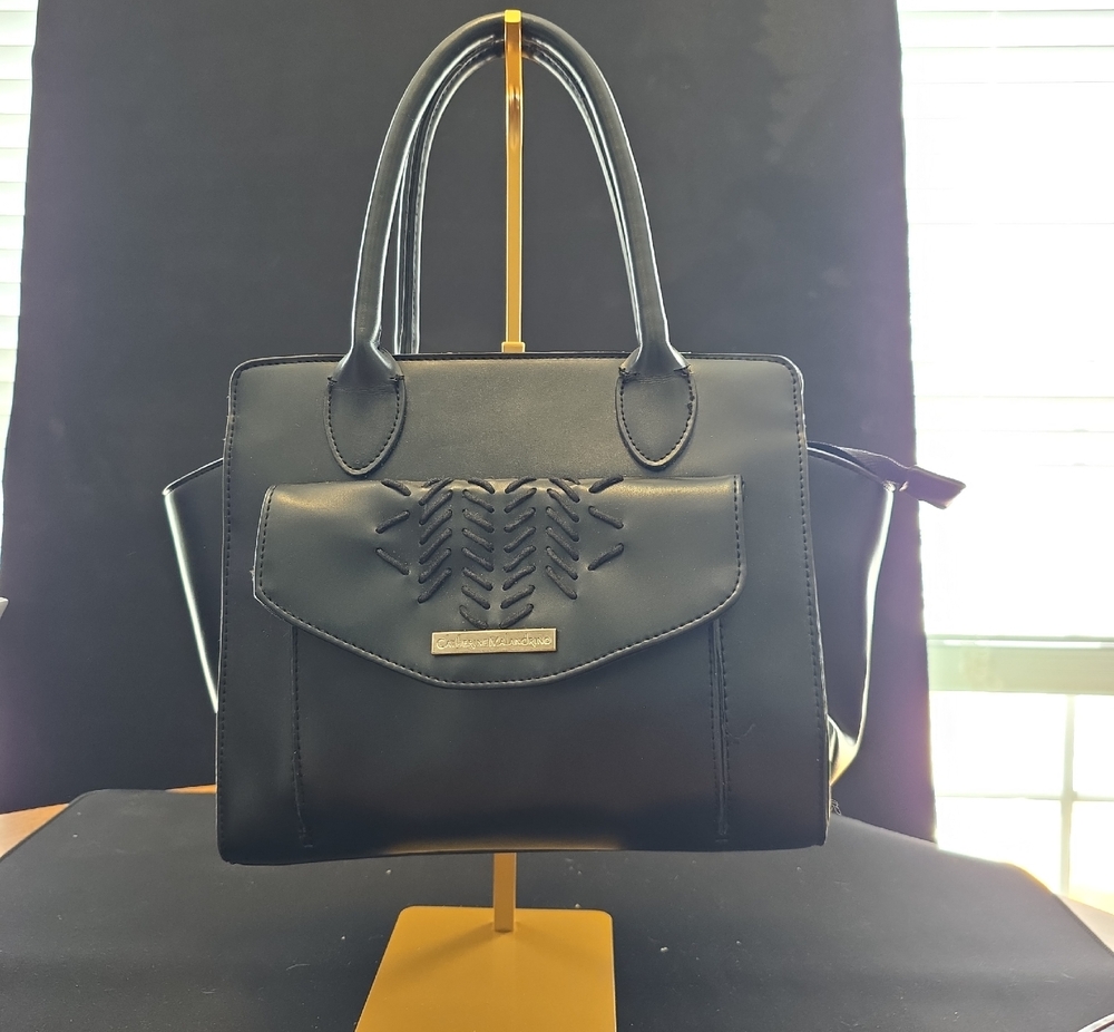 Catherine Malandrino Black Top-Handle Satchel with Front Stitch Detail